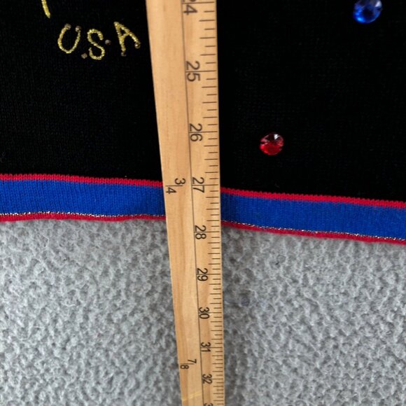 The Quacker Factory Sweater Womens Large Black Button Up Cardigan USA Patriotic - Picture 8 of 9